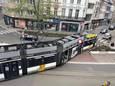 Tram ontspoord aan het Hippoliet Lippensplein in Gent.