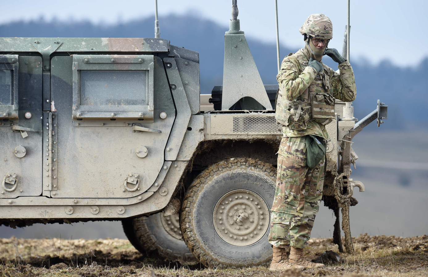 Amerikaanse troepen tijdens een oefening in het zuiden van Duitsland in maart 2020.
