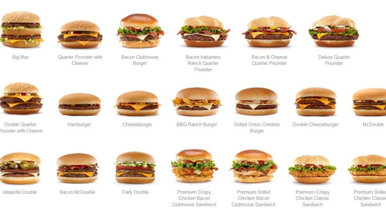 Een deel van het Amerikaanse menu van McDonald's. Beeld McDonald¿s
