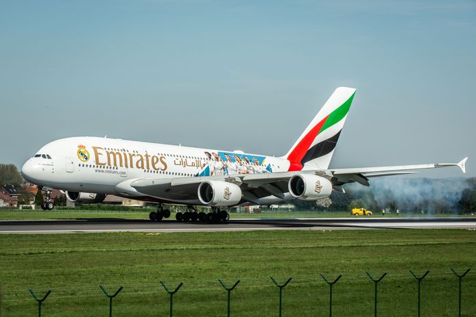 Een Airbus A380 van Emirates, vorig jaar op Zaventem