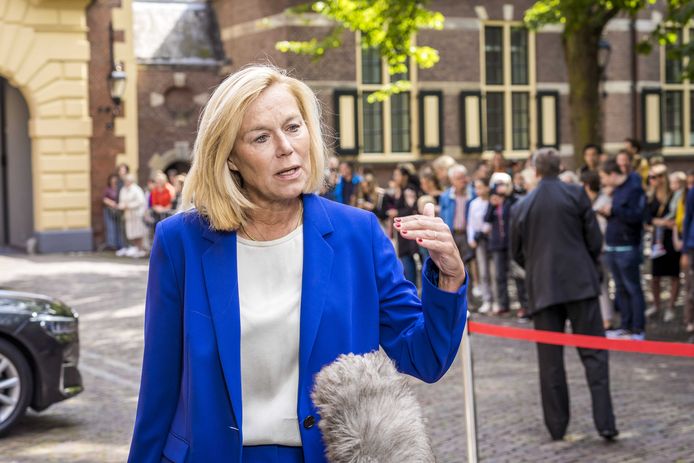 Demissionair minister Sigrid Kaag staat de pers te woord na afloop van de wekelijkse ministerraad op het Binnenhof.