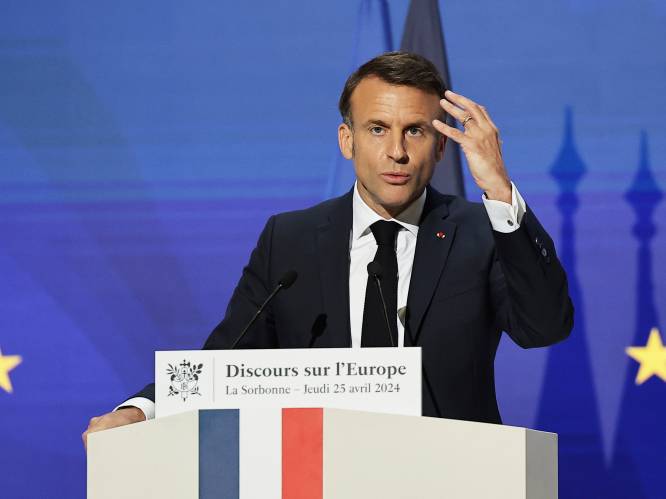 Macron pleit voor grotere investeringen in Europese defensie: “Anders dreigt Europa dood te gaan” 