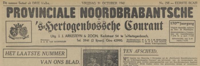 De laatste 'vrije' editie van de Provinciale'  van 31 oktober 1941