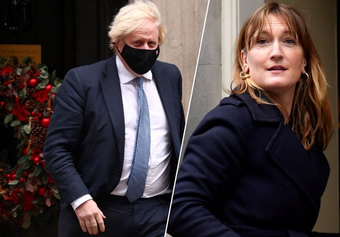 Allegra Stratton, toenmalig woordvoerster van het kabinet van premier Boris Johnson, grapte in december vorig jaar tijdens een oefenpersconferentie over een kerstfeestje in de ambtswoning van de premier.