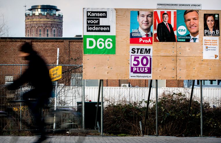 Posters voor de Tweede Kamerverkiezingen op 15 maart.  Beeld ANP