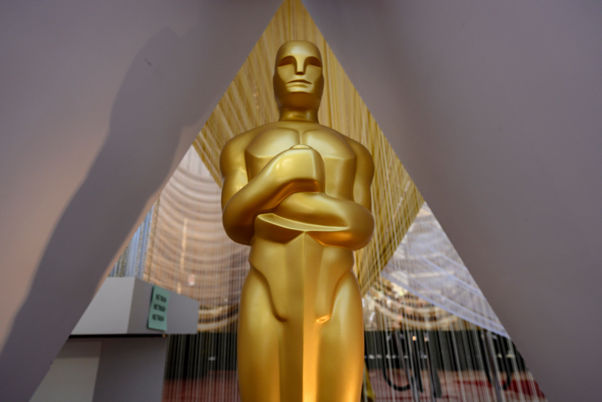 In het Dolby Theatre in Hollywood, California staat alles klaar voor de uitreiking van komende nacht (onze tijd).  Beeld AFP