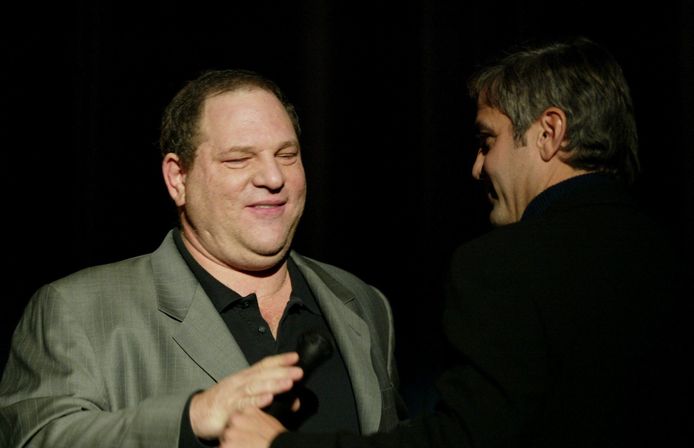 George Clooney en Harvey Weinstein op de première van Confessions of a Dangerous Mind in 2002
