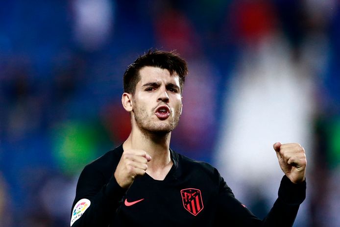 Atletico Madrid's Spanish forward Alvaro Morata celebrates at the end of the Spanish League football match between Leganes and Atletico Madrid at the Butarque stadium in Leganes, southwest of Madrid, on August 25, 2019. (Photo by BENJAMIN CREMEL / AFP)