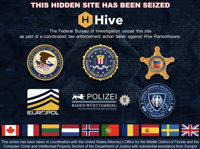 Op de webstek van Hive op het darkweb is nu een boodschap van internationale politiediensten te lezen.