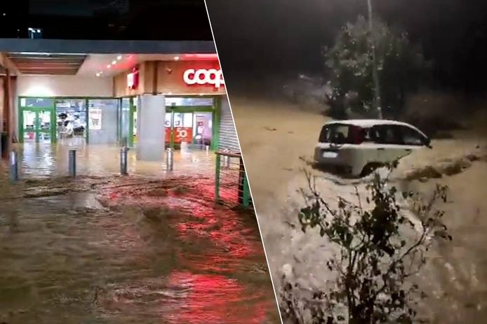 Storm Ciarán eist zeker 3 doden in Italië, beelden tonen hoe hevige regenval straten doet onderlopen.