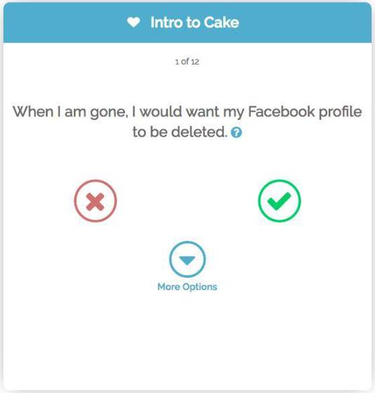 Een van de vele vragen die je op Cake moet beantwoorden om je digitale nalatenschap op te stellen.