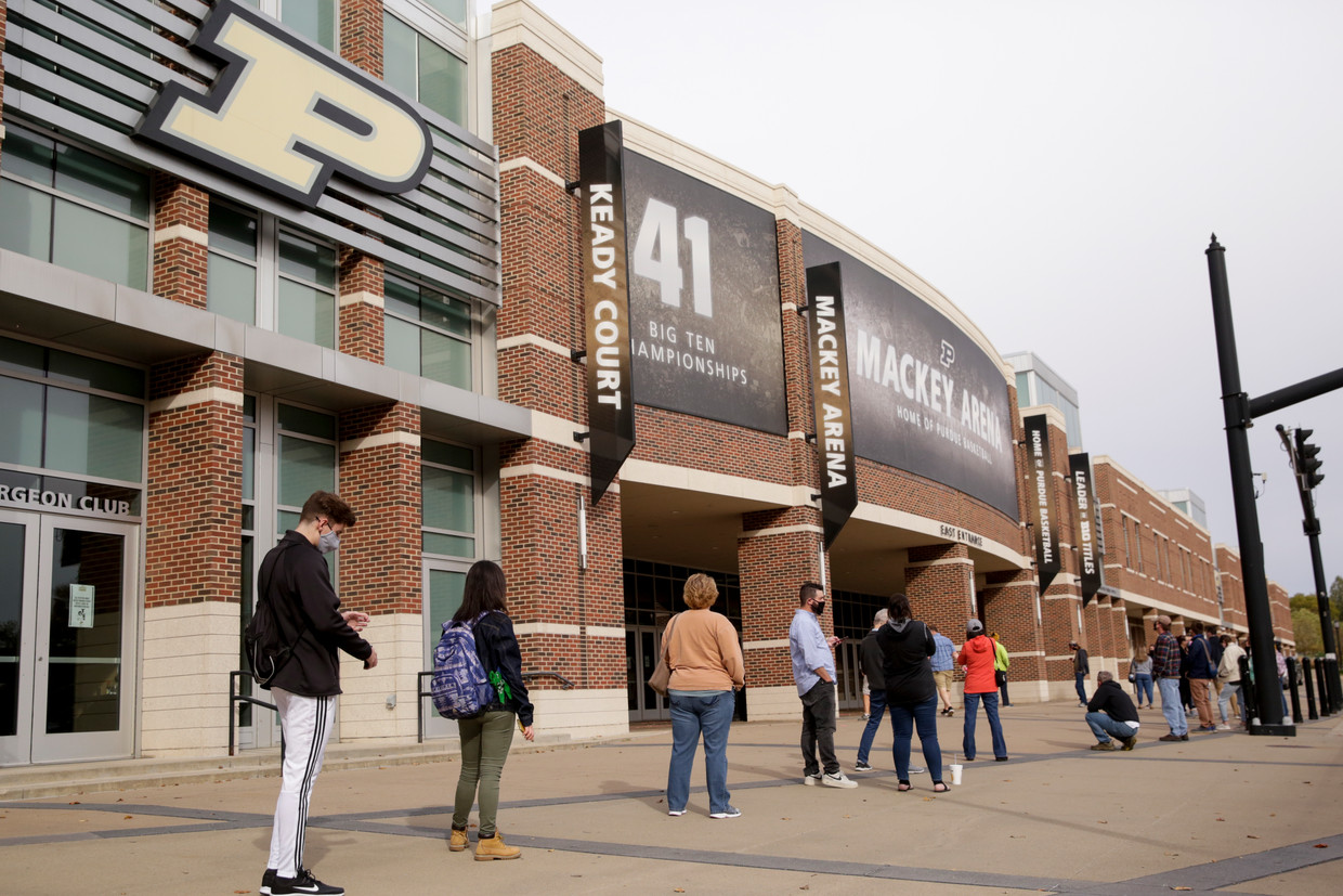 For the first time, NBA stadiums in America are being used to cast votes.  AP photo