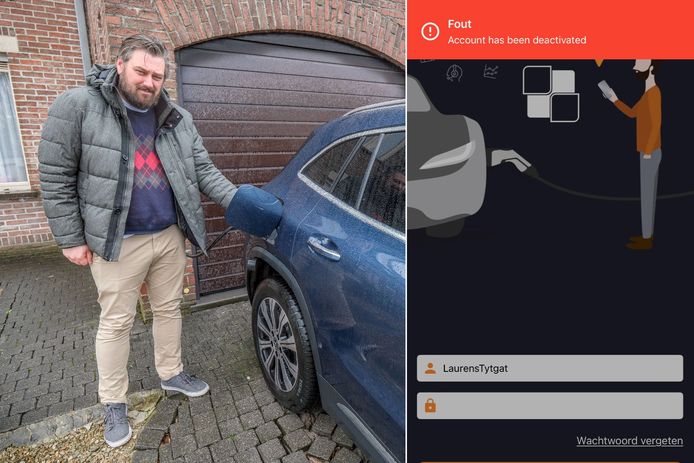 Laurens Tytgat uit Kortrijk krijgt een foutmelding wanneer hij zijn elektrische wagen wil opladen.