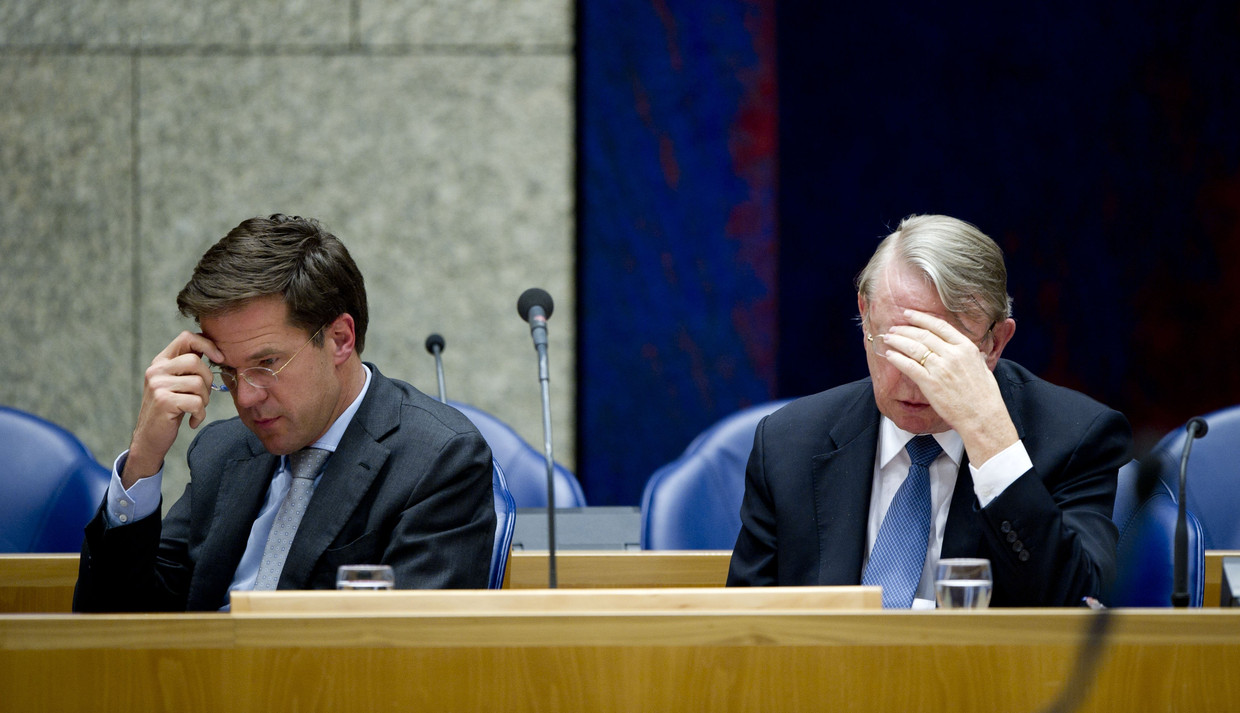 Mark Rutte en Hans Hillen tijdens het Kunduz-debat Beeld anp