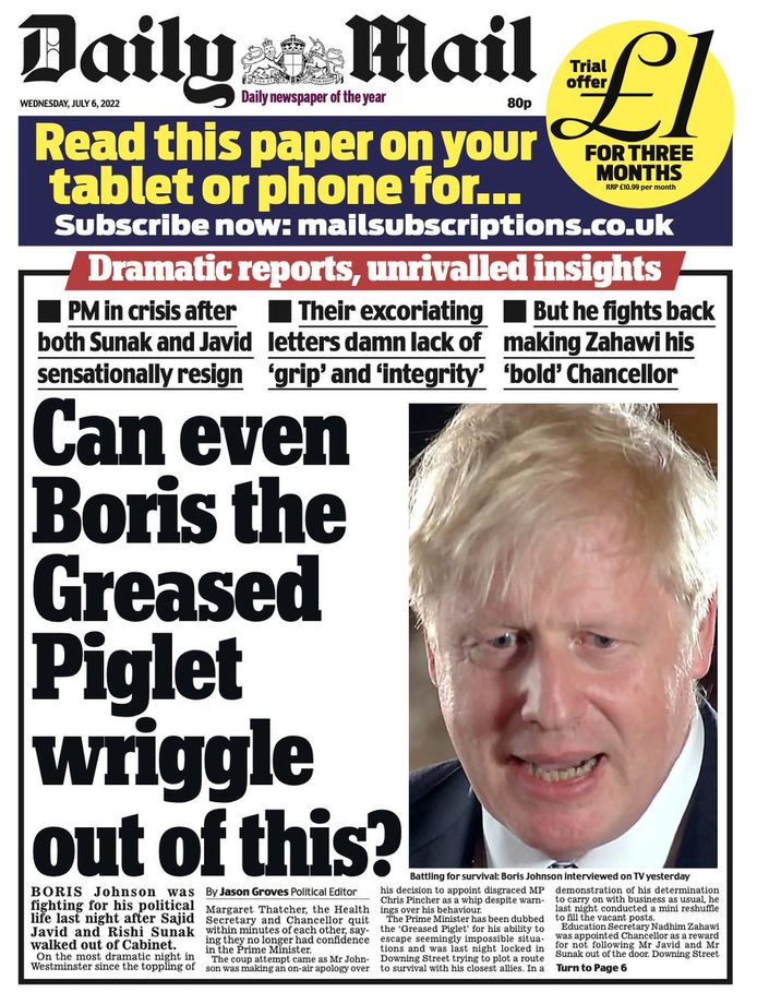 Daily Mail. 'Kan zelfs Boris het ingevette biggetje zich hieruit wringen?'
