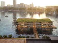 Zo gaat het drijvende kantoor in de Rijnhaven eruitzien