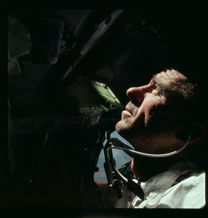 Walter Cunningham tijdens de missie in 1968.