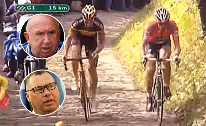 Cancellara rijdt op de Muur weg van Boonen tijdens de Ronde van Vlaanderen in 2010.