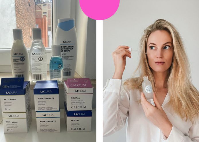 Links: de producten van Aldi. Rechts: skincare-expert Renée Van Laer.