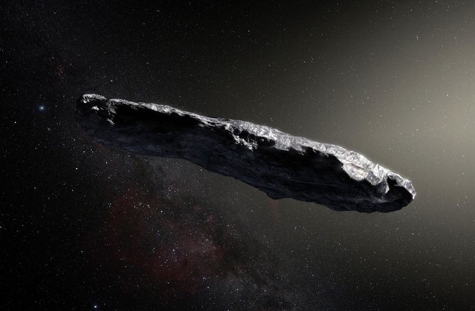Een voorstelling van Oumuamua.