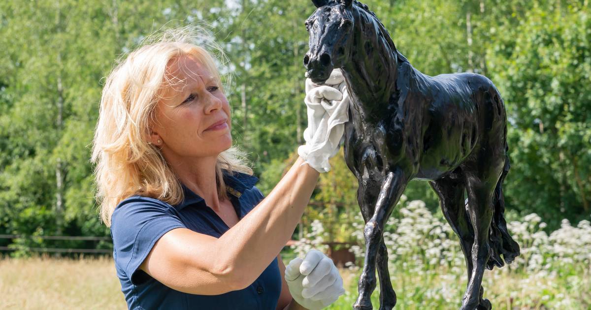 Overleden wonderpaard Totilas vertoont zijn kuur in de beeldentuin van Brigitte Boss uit Speuld