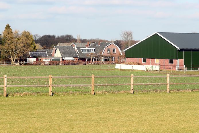 Omwonenden van het perceel aan de  Diepenheimseweg 29 (rechts) in Lochuizen vanwege
de mogelijke bouw van een megastal voor 2000 mestvarken op het links liggend weiland.