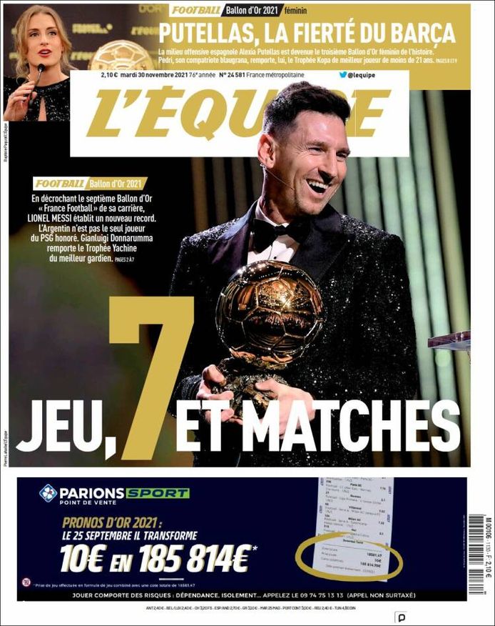 De voorpagina van L'Equipe.