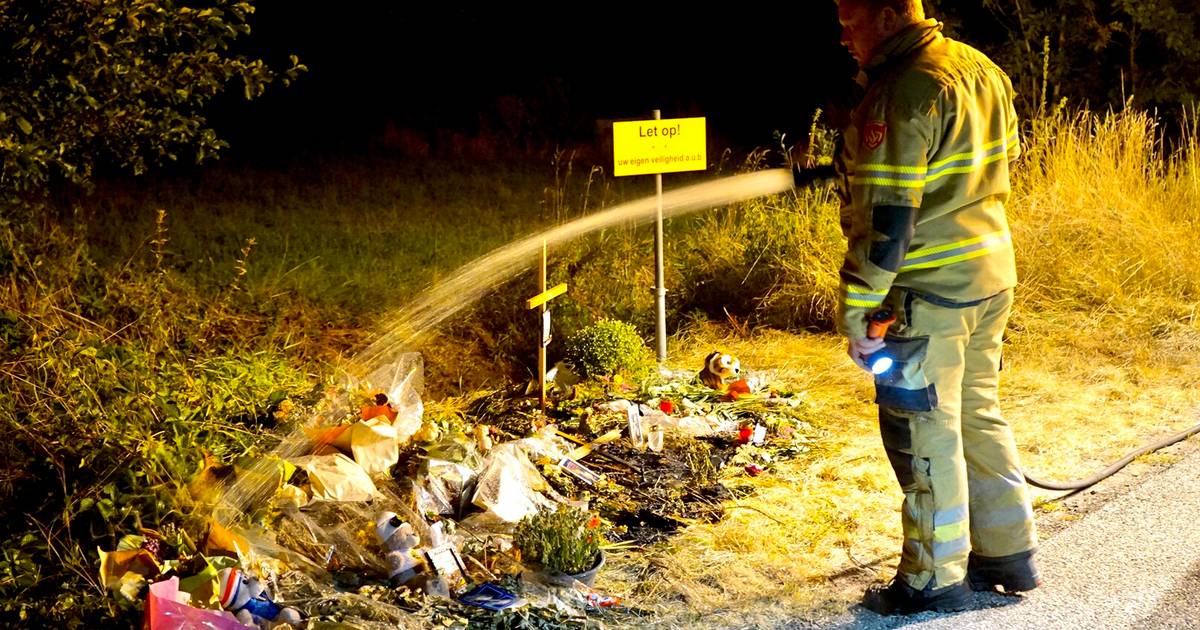 Brand bij bermmonument in Ledeacker waar verkeersslachtoffers worden herdacht