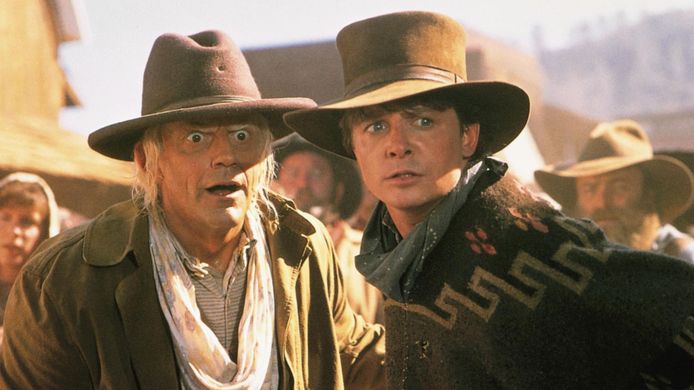 Christopher Lloyd (Emmett ‘Doc’ Brown) en Michael J. Fox (Marty McFly) in Back to the Future.