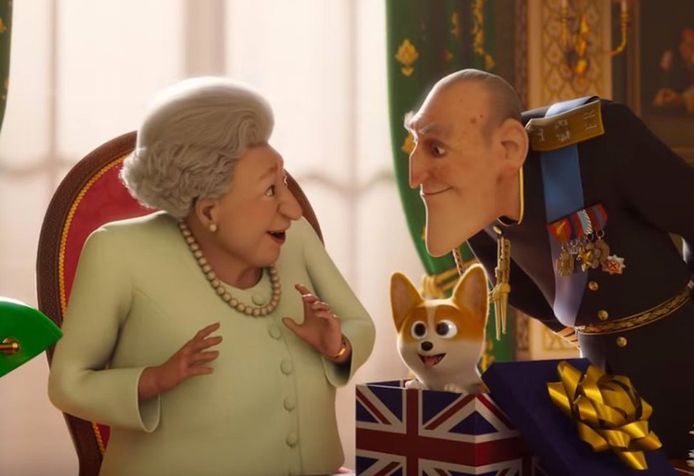 De Queen en haar echtgenoot prins Philip zien er geweldig uit als tekenfilmfiguurtjes.