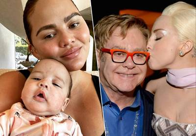 CELEB 24/7. Chrissy Teigen neemt een selfie met dochter Esti en Elton John viert de verjaardag van Lady Gaga