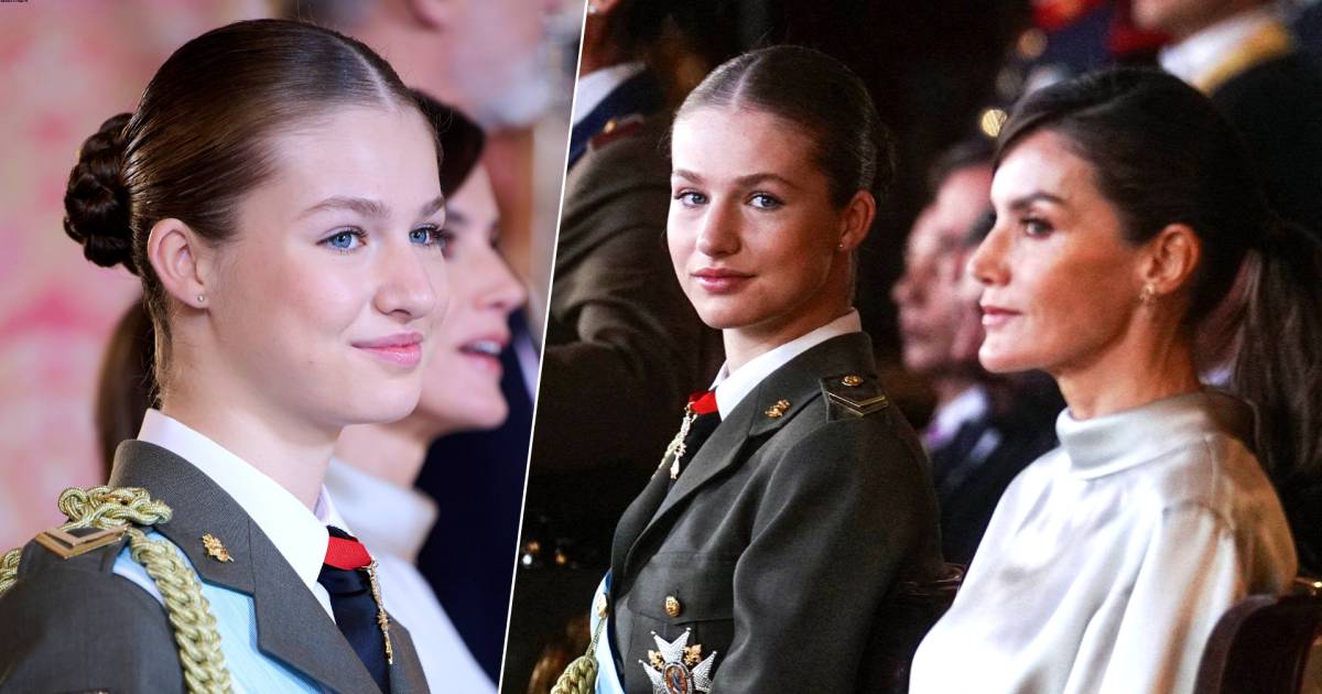 на картинке.  Испанская наследная принцесса Леонор требует всеобщего внимания во время своих первых военных почестей |  Свойство