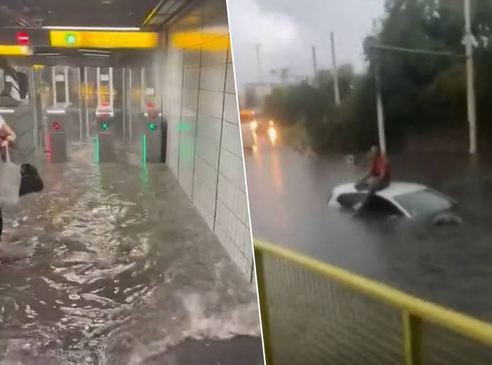 In Lyon liepen de straten en metrostations onder door de extreme regenval.