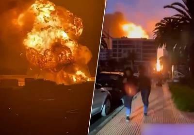 Beelden tonen metershoge vlammen na explosie gasopslagplaats Marokko