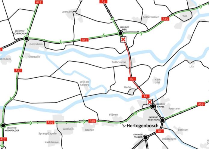 A2 tussen Deil en Empel dit weekend dicht: door stilstaand verkeer | Bommelerwaard | bd.nl