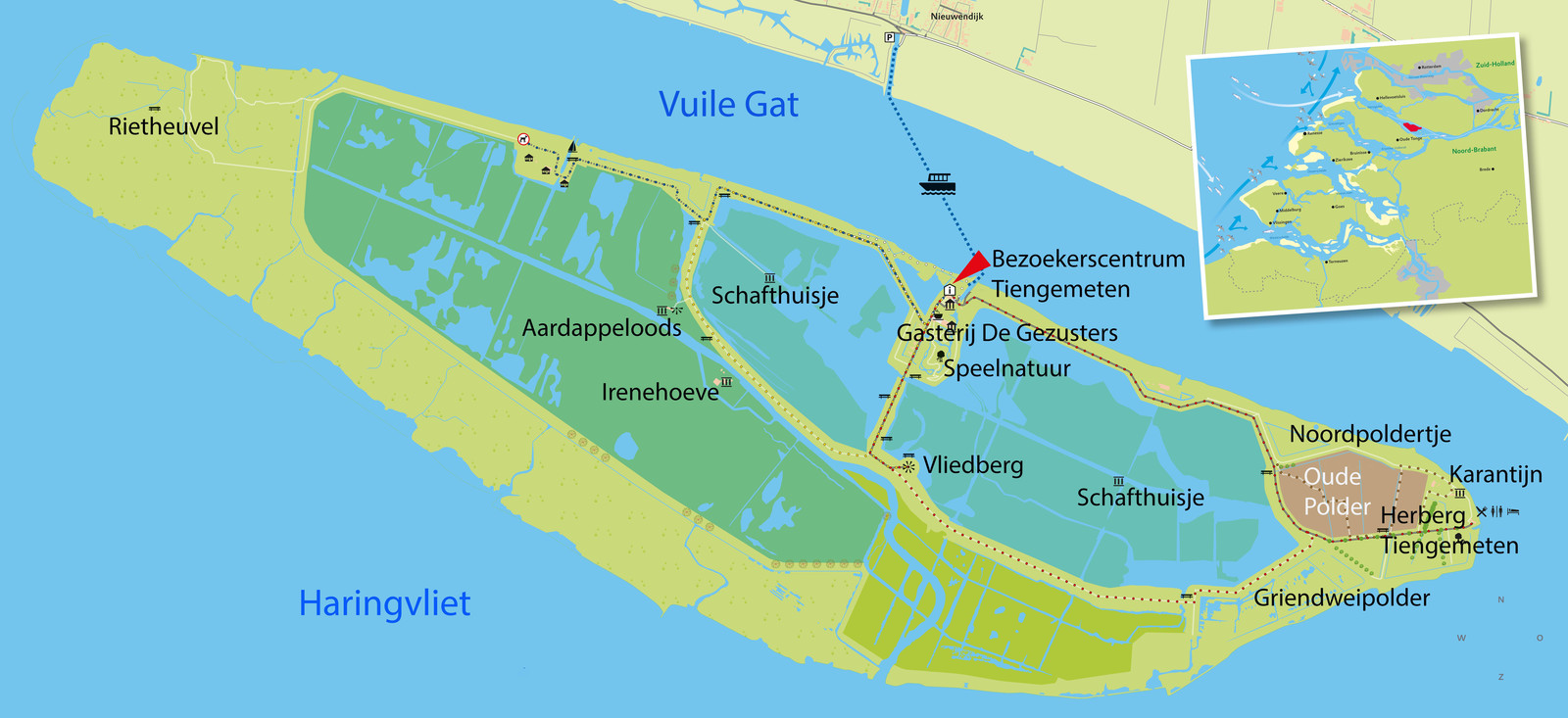Een plattegrond van Tiengemeten in het Haringvliet.