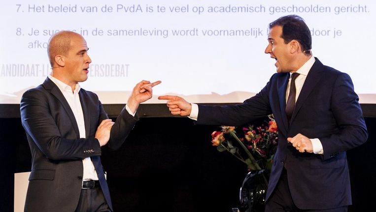 Diederik Samsom en Lodewijk Asscher tijdens hun strijd om het lijsttrekkerschap van de PvdA. Beeld anp