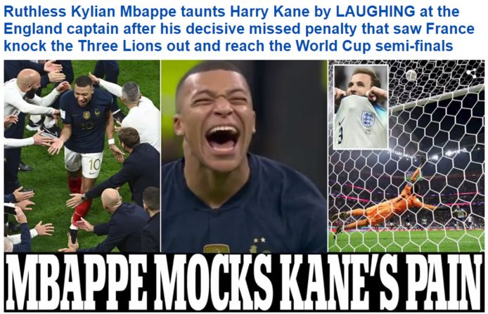‘Daily Mail’ schreef een artikel over de reactie van Mbappé op de penaltymisser van Kane