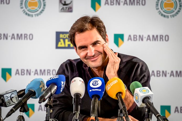 Roger Federer tijdens zijn persconferentie in Ahoy Rotterdam.