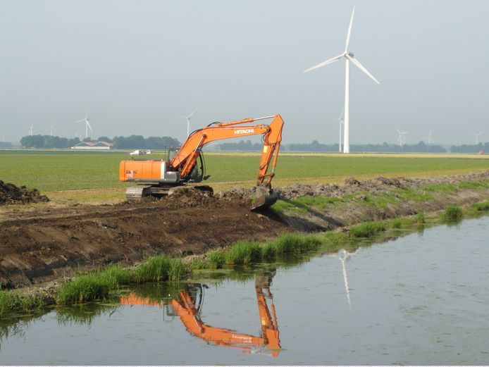 De aanleg van duurzame oevers, ergens in Flevoland enkele jaren geleden.