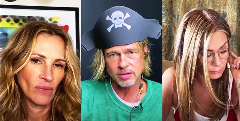 Julia Roberts, Brad Pitt en Jennifer Aniston.  Beeld 