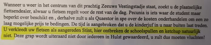 'U verkleedt uw fietsen als aangereden Stint', aldus een van de instructies in de ontgroeningsbrief.