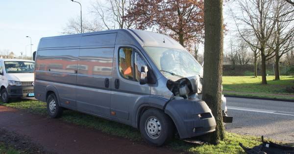 Zwaargewonde bij frontale botsing tegen boom met busje in Kaatsheuvel.
