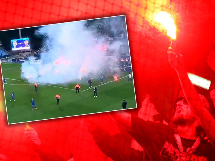 Spelers van Troyes gooien vuurwerk terug richting supporters