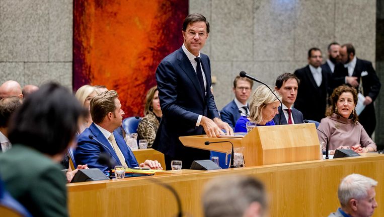 Premier Rutte tijdens het debat met de Kamer over de regeringsverklaring woensdag. Beeld anp