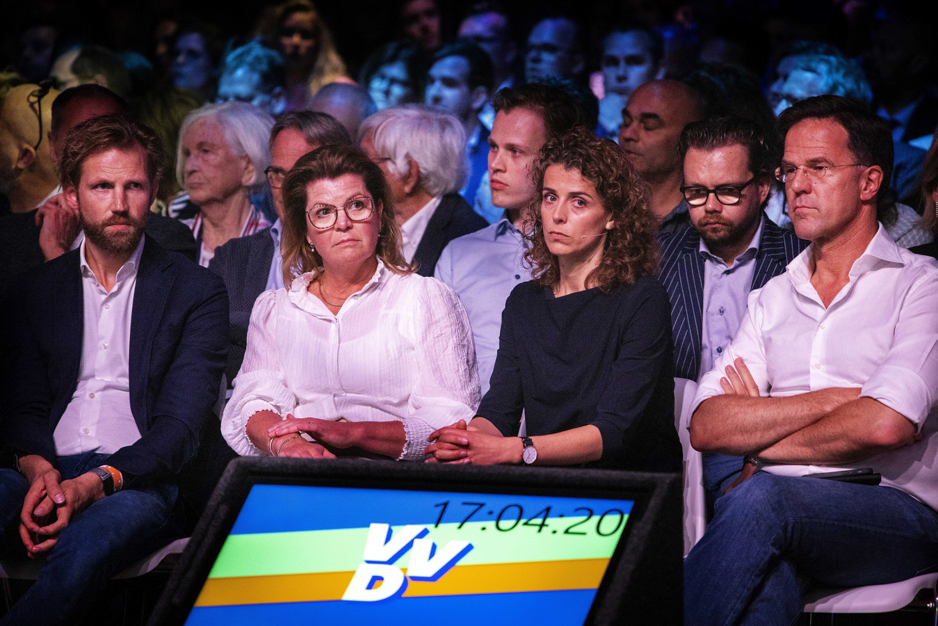 Dennis Wiersma, Christianne van der Wal, Sophie Hermans en Mark Rutte tijdens de algemene ledenvergadering van de VVD.