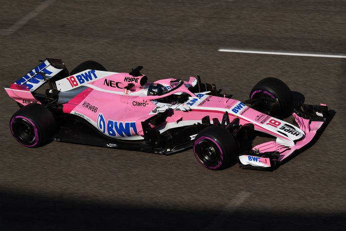 Lance Stroll in de bolide van Racing Point Force India.