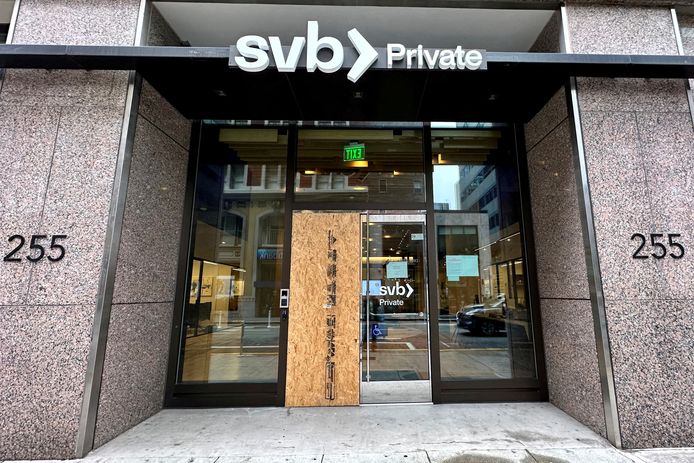 Een gesloten filiaal van Silicon Valley Bank in San Francisco.