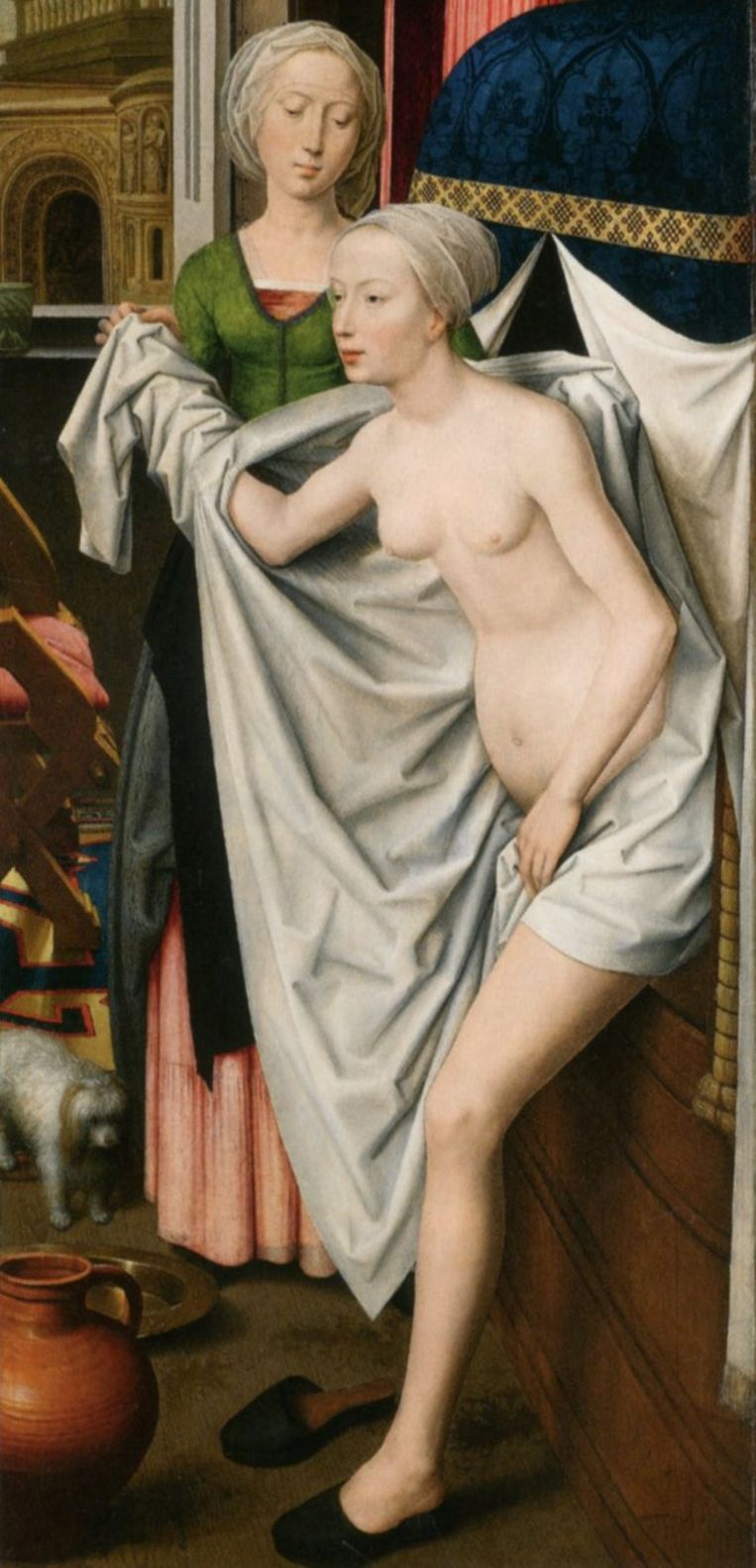 In dit werk van Hans Memlings zien we een dame die voldoet aan het typische schoonheidsideaal van de vijftiende eeuw. Beeld  