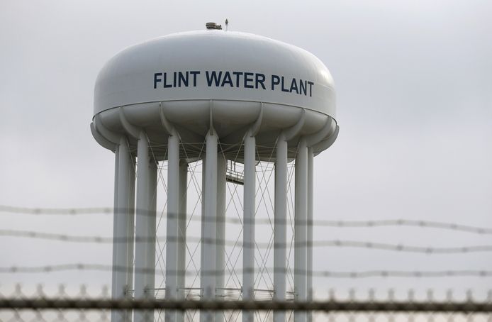 Archiefbeeld. De watertoren in Flint, Michigan. (07/02/2021)